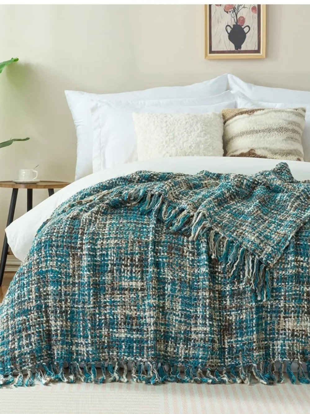 Multi Color Woven Fringe Lightweight Throw Blanket 50 X 60